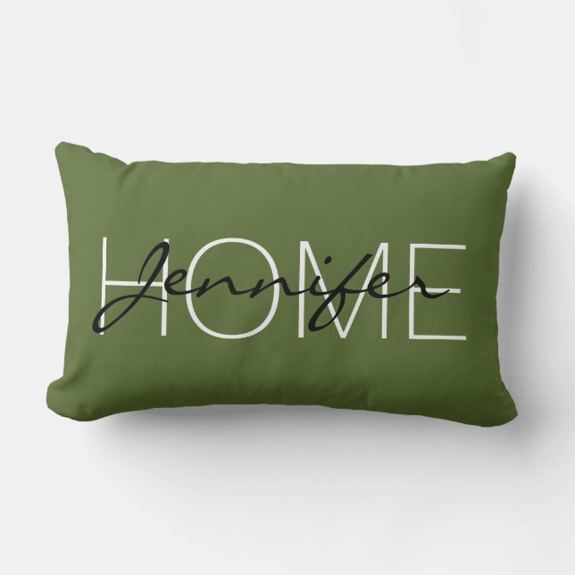 Dark olive green colour home monogram lumbar cushion (Front)