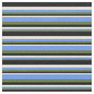 Dark Olive Green, Cornflower Blue, Beige & Black Fabric