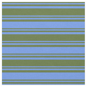 Dark Olive Green & Cornflower Blue Coloured Lines Fabric