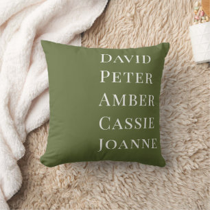 Dark Olive Green Custom Family Kids Names Cushion