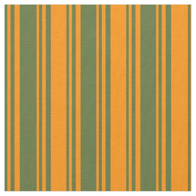 Dark Olive Green & Dark Orange Coloured Lines Fabric (Close Up)