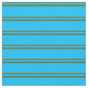 Dark Olive Green & Deep Sky Blue Stripes Fabric