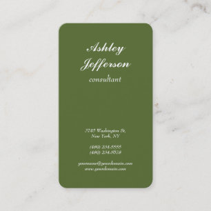 Dark Olive Green Minimalist Script Professional Business Card