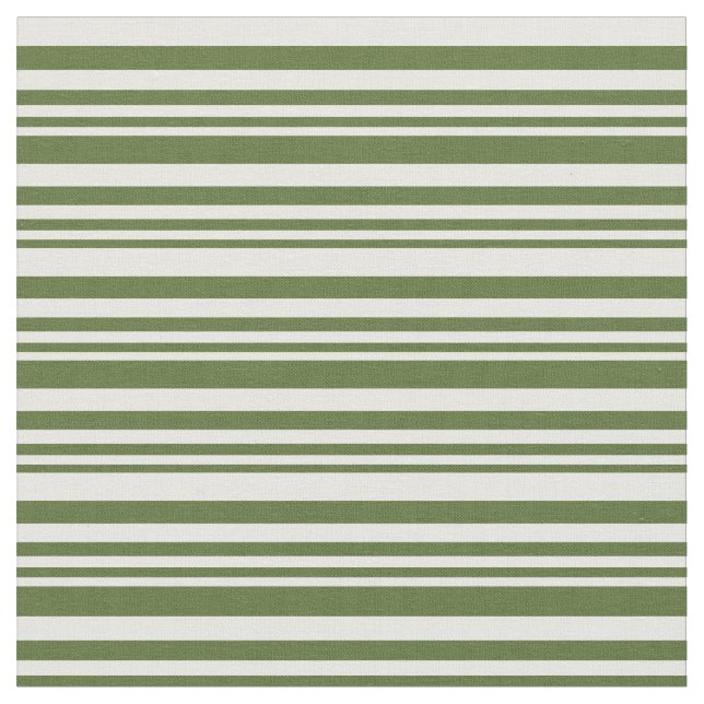 Dark Olive Green & Mint Cream Coloured Lines Fabric (Close Up)