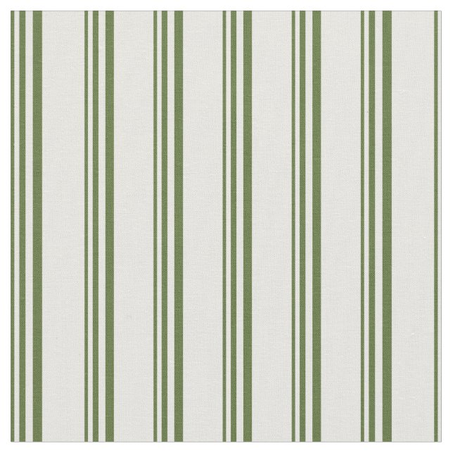 Dark Olive Green & Mint Cream Coloured Stripes Fabric (Close Up)