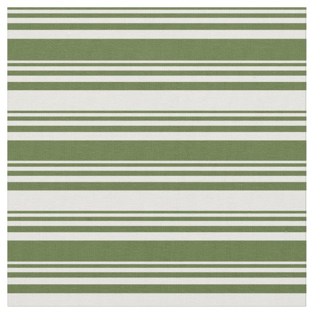 Dark Olive Green & Mint Cream Coloured Stripes Fabric (Close Up)