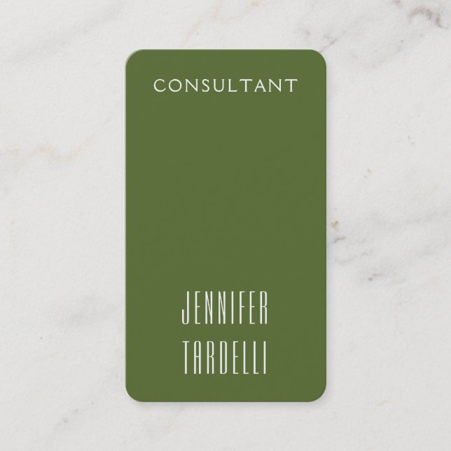Dark Olive Green Modern Elegant Business Card (Front)