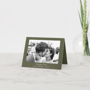 Dark Olive Green Nature Wedding   Woodland Photo Thank You Card