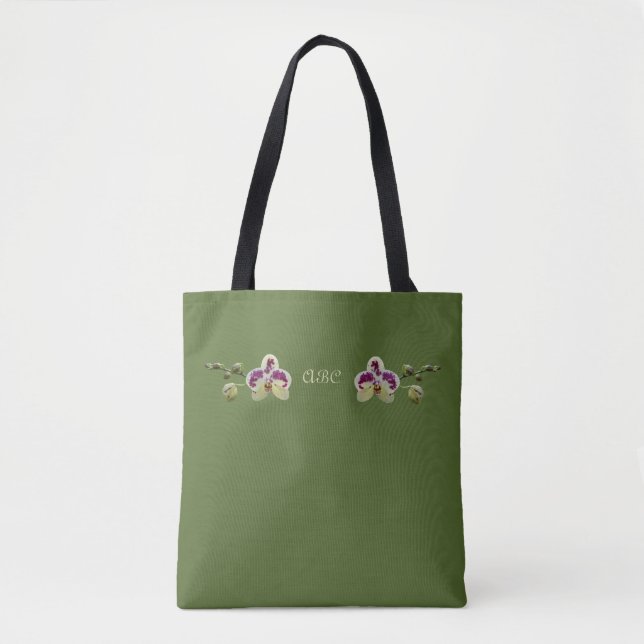 Dark Olive Green Orchids All-Over-Print Tote (Front)