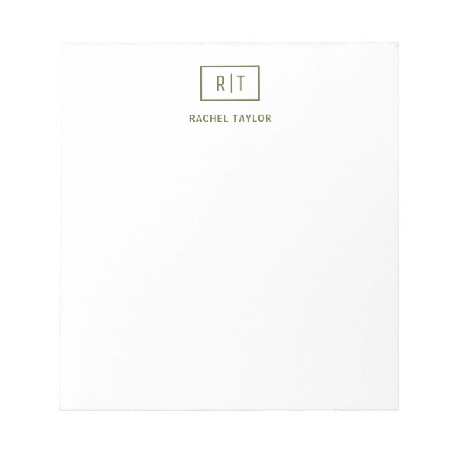 Dark Olive Green Simple Modern Monogram Notepad (Front)