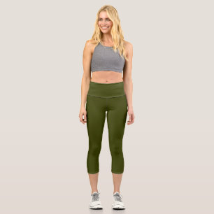 Dark olive green solid colour capri leggings