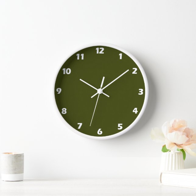 Dark olive green solid colour clock (Home)