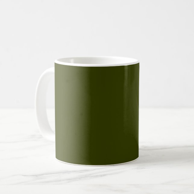 Dark olive green solid colour coffee mug (Front Left)