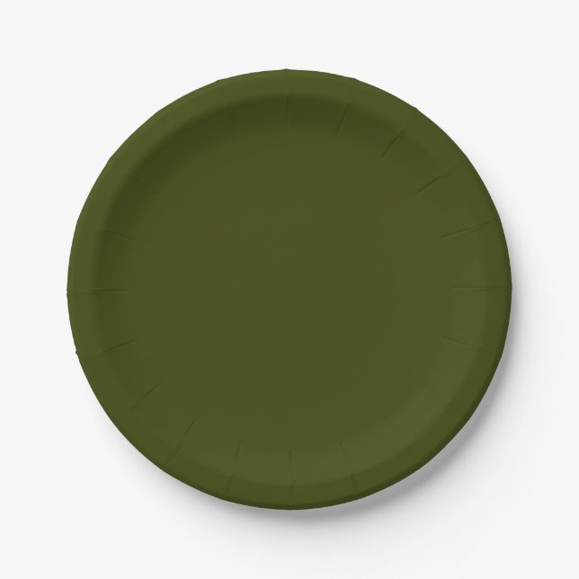 Dark olive green solid colour paper plate (Front)