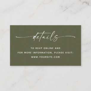 Dark Olive Green Wedding Details Website + QR Enclosure Card