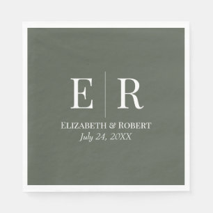 Dark Olive Monogram Wedding Napkin