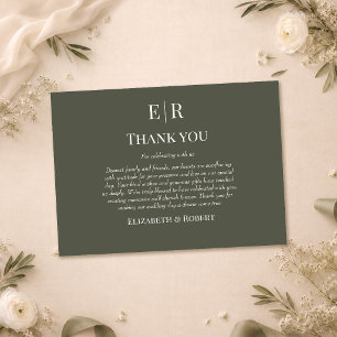 Dark Olive Monogram Wedding Thank You Card