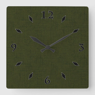 Dark olive textured square wall clock