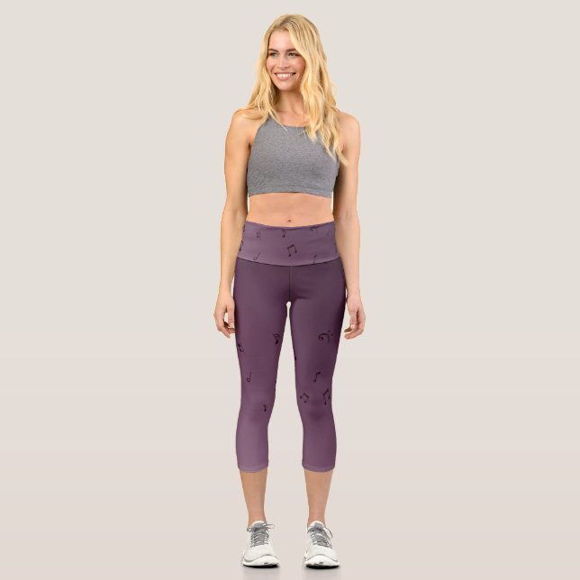Dark Ombre Musical Notes Mauve  Capri Leggings (Front)