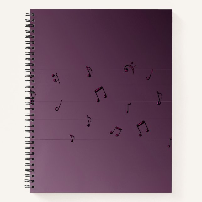 Dark Ombre Musical Notes Mauve Notebook (Front)