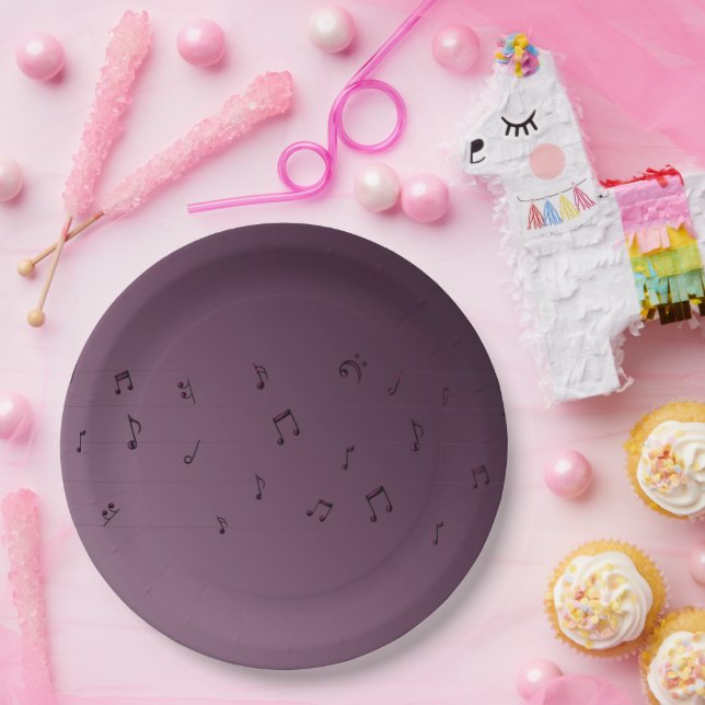 Dark Ombre Musical Notes  Mauve  Paper Plate (Party)
