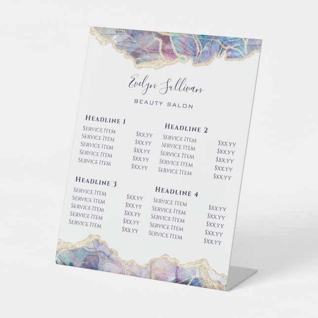 Dark Opal Beauty Salon Price List  Pedestal Sign (Front)