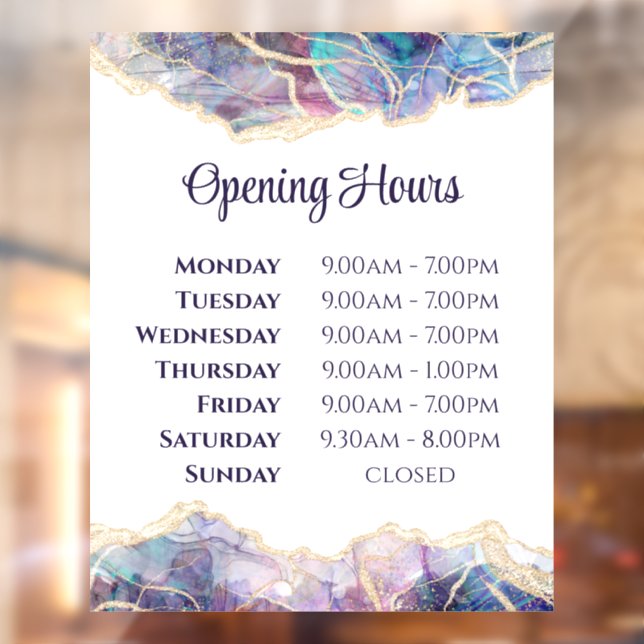 Dark Opal Design Opening Hours Window Cling (Sheet 2)