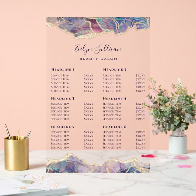 Dark Opal Design Price List Acrylic Sign (Wedding)