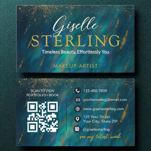 Dark Opal Glam Stone Script Modern QR Code Business Card