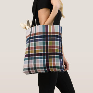 Dark Opaque Earthy Woven Plaid Stripes Tote Bag