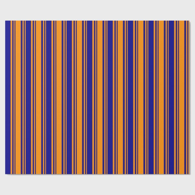 Dark Orange and Dark Blue Coloured Striped Pattern Wrapping Paper (Flat)