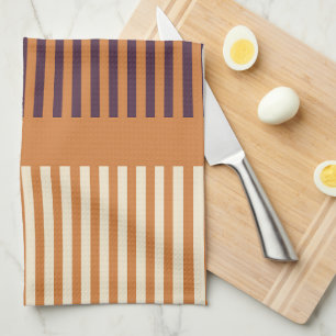 Dark Orange and Purple Stripes Tea Towel
