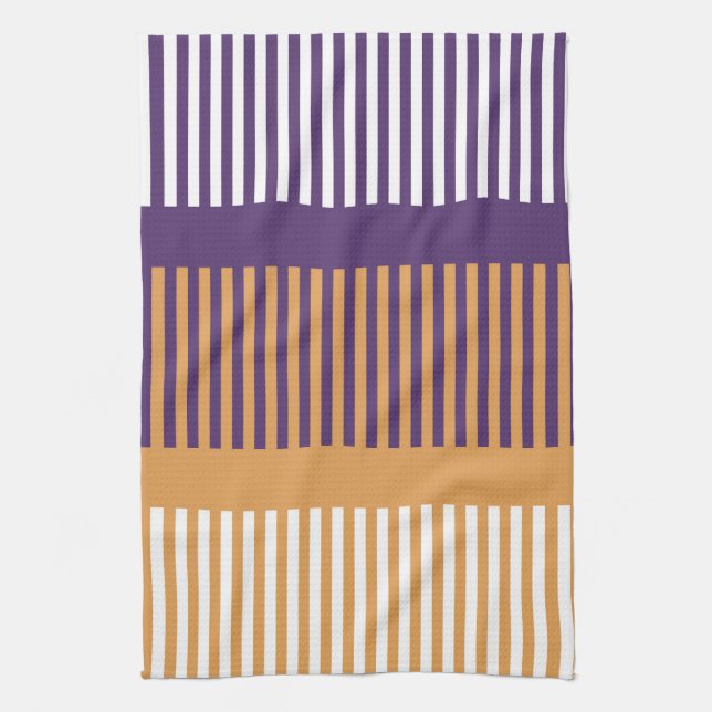 Dark Orange and Purple Stripes Tea Towel (Vertical)