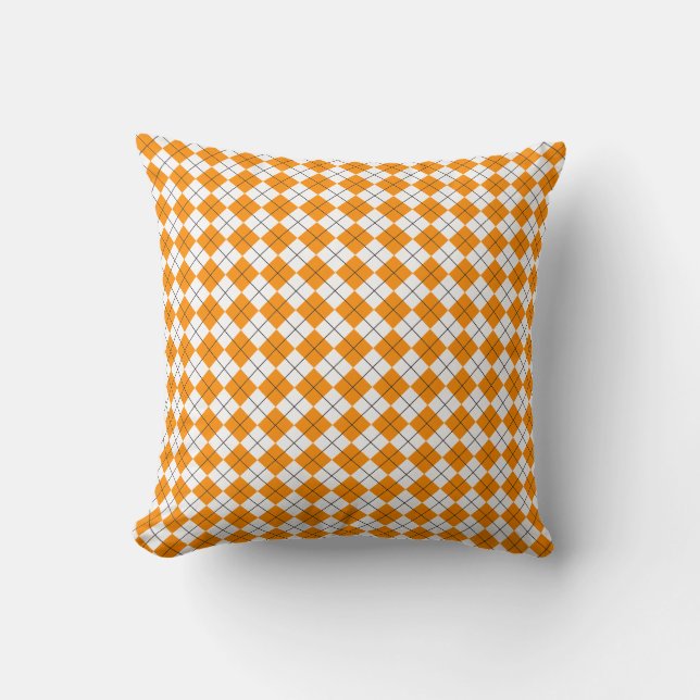 Dark Orange and White Chequered Argyle Pattern Cushion (Front)