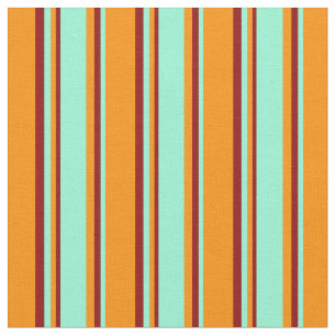 Dark Orange, Aquamarine & Dark Red Lines Pattern Fabric