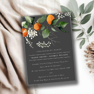 Dark Orange Blossom Botanical Engagement Invite