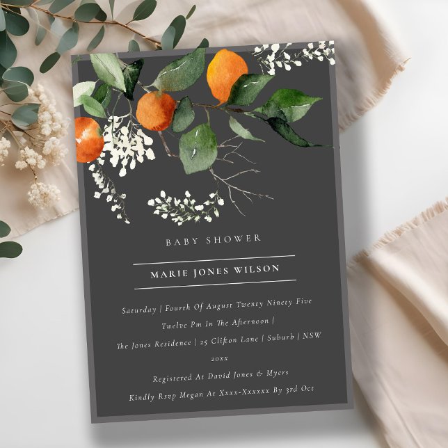 Dark Orange Blossom Foliage Baby Shower Invite (Creator Uploaded)