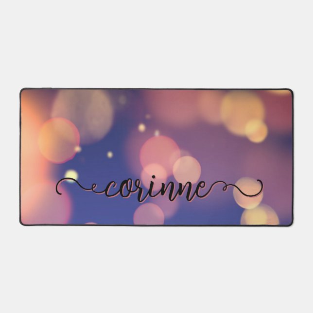 Dark Orange Bokeh Desk Mat (Front)