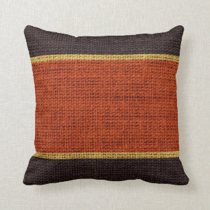 Dark Orange & Brown Rustic Burlap Jute Background Cushion