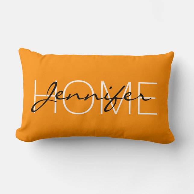 Dark orange colour home monogram lumbar cushion (Front)