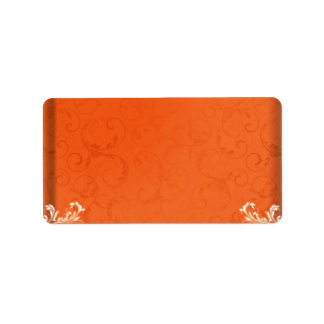 Dark orange damask wedding gift label