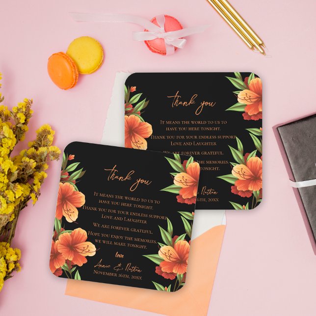 Dark Orange Flowers Trendy Floral Wedding Coaster (Dark Orange Flowers Trendy Floral Wedding Beverage Coaster)