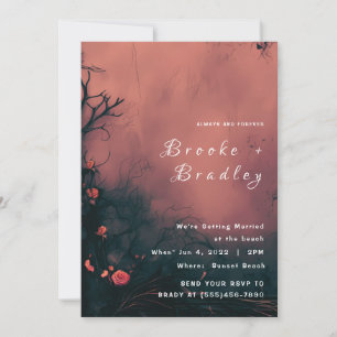 Dark Orange Gothic Floral Wedding Invitation