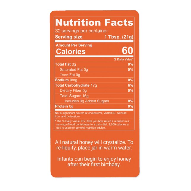 Dark Orange Honey Nutrition Facts Product (Front)