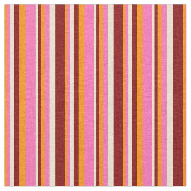 Dark Orange, Hot Pink, Beige & Maroon Stripes Fabric (Close Up)