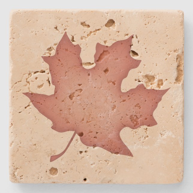 Dark Orange Leaf on Cream Stone Coaster (Front)