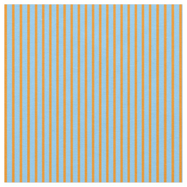 Dark Orange & Light Sky Blue Coloured Stripes Fabric (Close Up)
