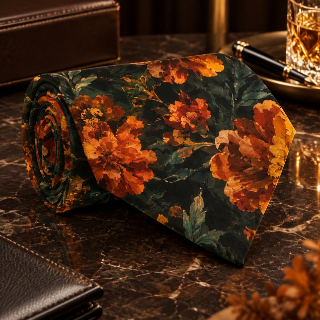 Dark Orange Marigold Floral Seamless Pattern Tie (Dark Orange Marigold Floral Seamless Pattern Neck Tie
)