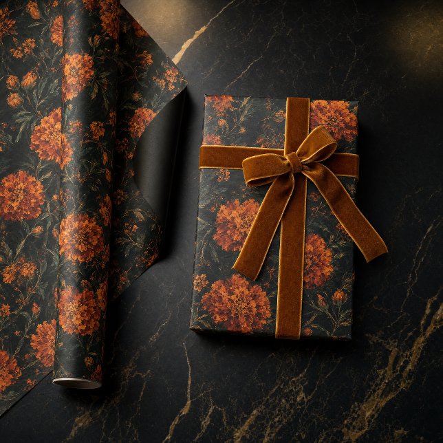 Dark Orange Marigold Floral Seamless Pattern Wrapping Paper (Dark Orange Marigold Floral Seamless Pattern Wrapping Paper)