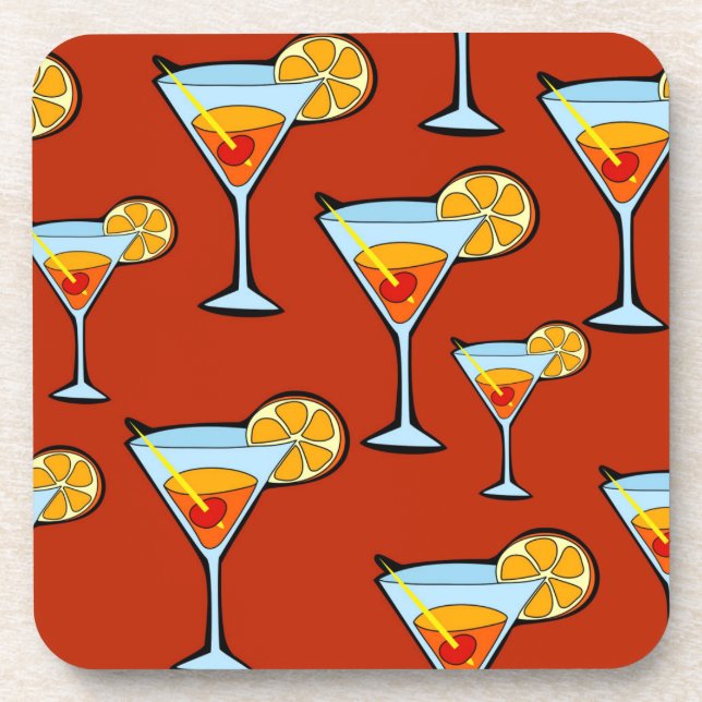 Dark Orange Martini Cocktail Pattern Coaster (Front)